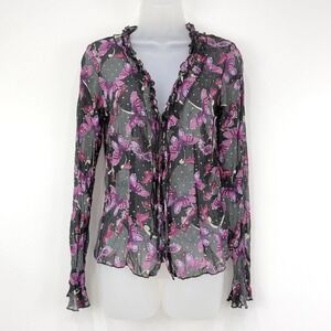 No Boundaries Top Juniors M Butterfly AOP VTG Y2K Fairycore Sheer Crinkle Ruffle